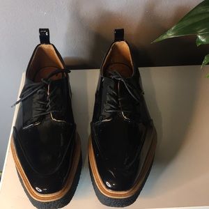 Zara Trafaluc black Patent Learber platform Oxford